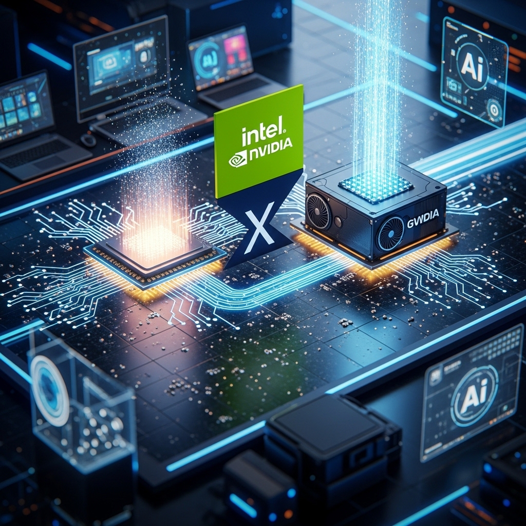 Intel ve Nvidia iş birliği, x86 SOC ve GPU entegrasyonunu gösteren teknoloji haber görseli